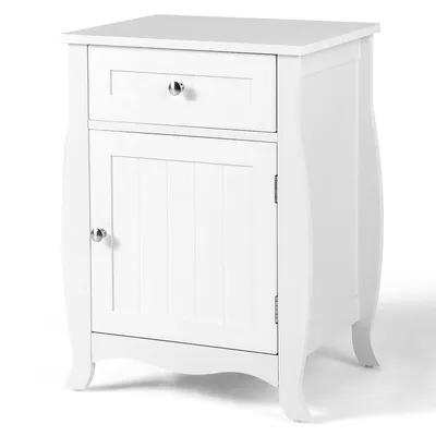 Nightstand With Drawer Cabinet Curved Legs Sofa Side End Accent Table White
