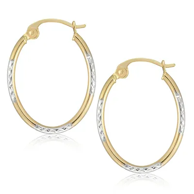10kt Oval Yellow Gold And Rhodium D/c Hoop Earrings