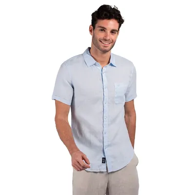 Short Sleeve Linen Shirt Sky Blue