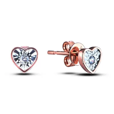 10k Gold 0.04 Cttw Canadian Diamond Illusion Miracle Set Heart Shaped Stud Earrings