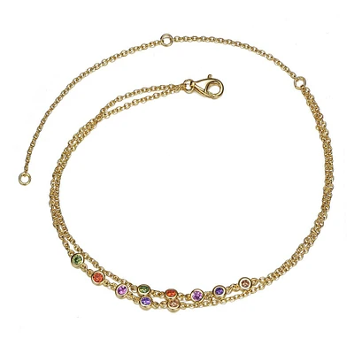 Teens 14k Gold Plated Multi Color Double Layer Rolo Chain Anklet