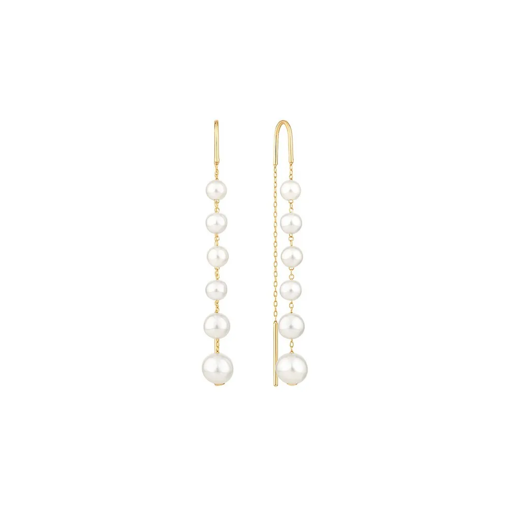 Threader Earrings With Cultured Freshwater Pearls In 10kt Yellow Gold