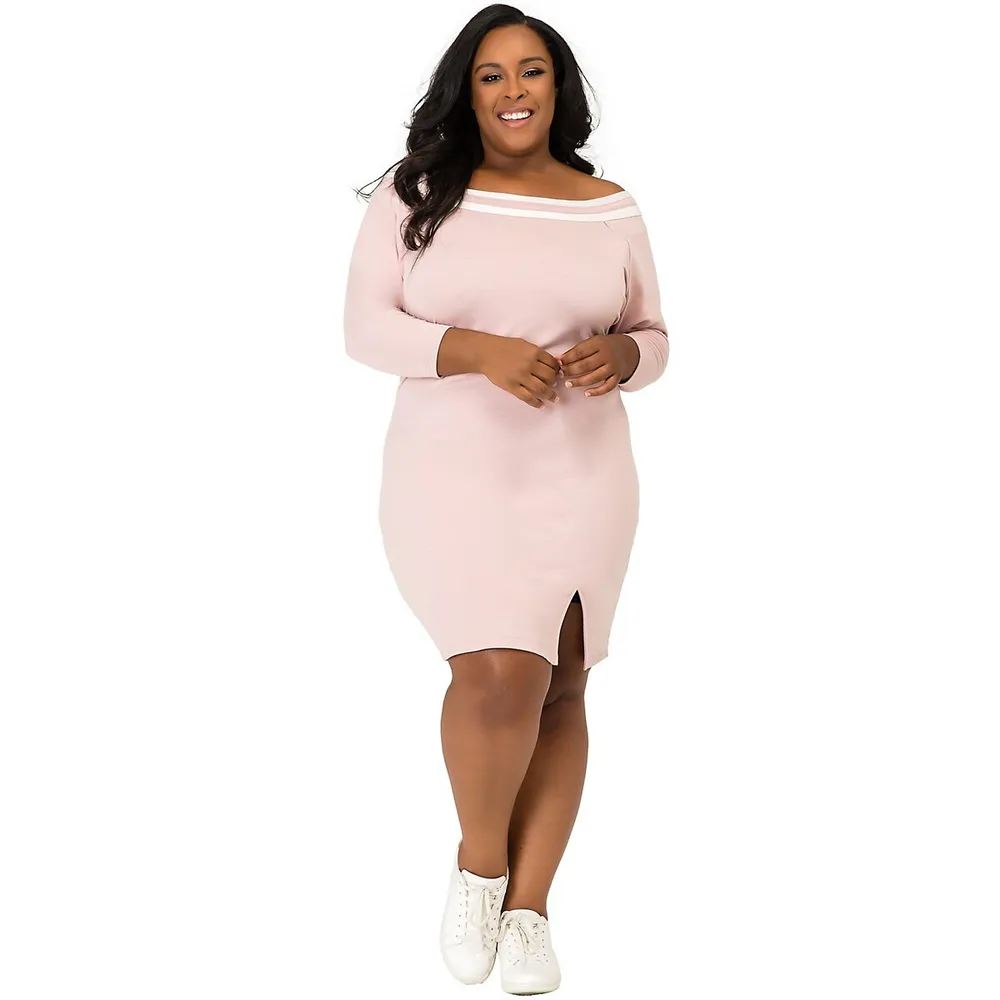 Poetic Justice Plus Curvy Mauve Atheletic Stripe Knee-length Dress