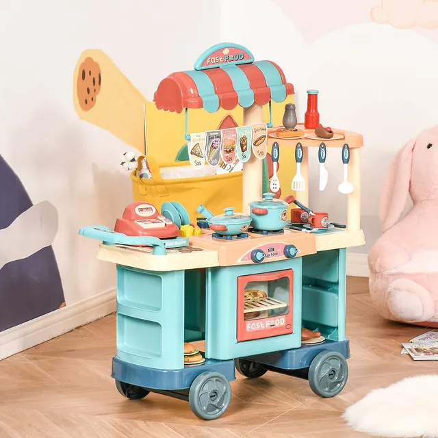 Costway Kids Snacks & Sweets Food Cart Kids Toy Cart Play Set with 30 PCS  Accessories 