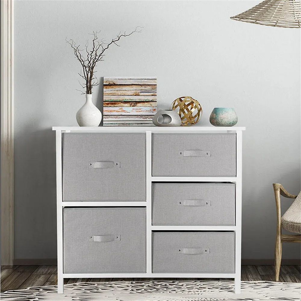 Costway 5-drawer Dresser Fabric Storage Tower W/wooden Top Chest