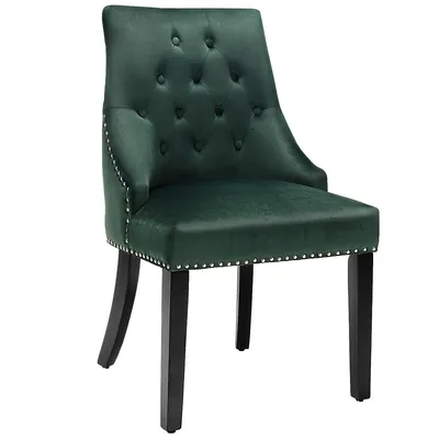 Velvet Dining Chair Upholstered Tufted Armless W/ Nailed Trim & Ring Pull Greenbeige