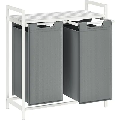 Laundry Hamper With 2 Removable Bags, Metal Frame, White/light Gray
