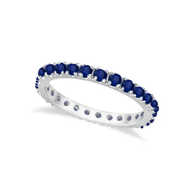 Blue Sapphire Eternity Band Wedding Ring 14k White Gold (0.50ct)