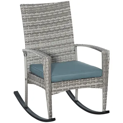 Outdoor Pe Rattan Rocking Chair With Cushion