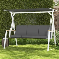 3-seat Patio Swing Chair Porch Swing W/ Adjustable Canopy