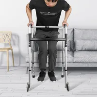 One Button Folding Walker With Wheels, 7 Adjustable Heights And Removable Armrest ,330lbs Weight Capacity
