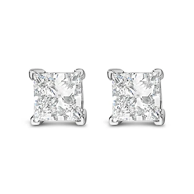 14k White Gold / Cttw Princess Cut Lab-grown Diamond Solitaire Stud Earrings (f-g Color