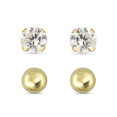 10kt Cz And Gold Ball Set Earrings