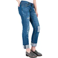 Women's Stretch Distressed Patched Boyfriend Premium Jeans