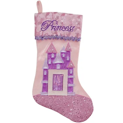 20" Pink And Purple Glitter Princess Christmas Stocking