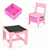 3 In 1 Wood Activity Table Chair Set W/storage Box Pink
