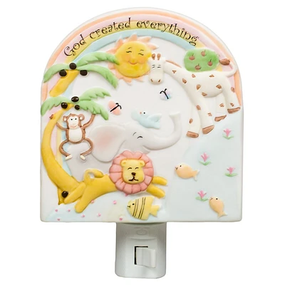 5.75" Green And Yellow God Created Everything Porcelain Night Light
