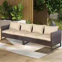 2pcs Patio Conversation Set Sectional Sofa Furniture Cushioned Seat Garden Beige