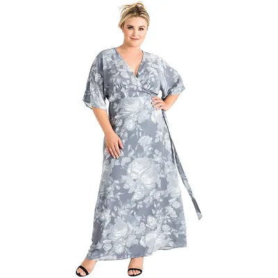 Plus Modern Women's Floral Chiffon Kimono Wrap Maxi Dress