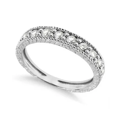 Vintage Style Diamond Wedding Ring Band Half-way 14k White Gold 0.55ct