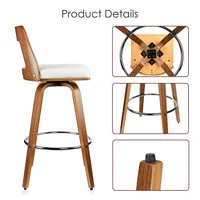 2 Pack Vintage Wood Bar Stools with Backrest and Footrest , Counter Stools 360° Swivel for Kitchen Home Bar