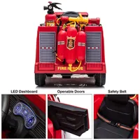12v Ride-on Fire Truck With Pretend Play Accessory Set Hat, Water Gun, Extinguisher, Leather Seats, Parental Remote Control, Handle Bar And Caster Wheels, Led Lighting, Mp3