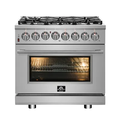 Alta Qualita Freestanding 36-inch Dual Gas Range 6 Italian Sealed Burners Cooktop - 5.36 Cu. Ft. Convection Stainless Steel 240v Electric Oven Includes Cast Iron Accessories - FFSGS6125-36