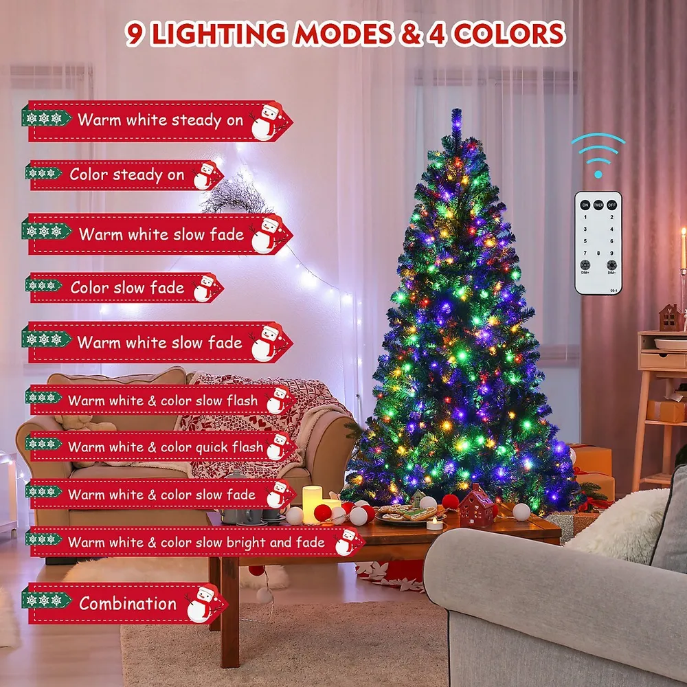 Costway 8ft Pre-lit Hinged Christmas Tree with Remote Control & 9 Lighting  Modes