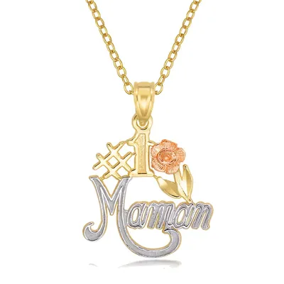 Yellow Gold Plated Sterling Silver Maman With Pink Flower Gold Necklace