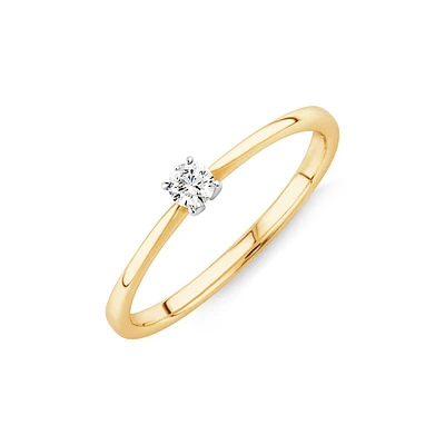 0.10 Carat Tw Round Brilliant Cut Diamond Solitaire Promise Ring In 10kt Yellow And White Gold