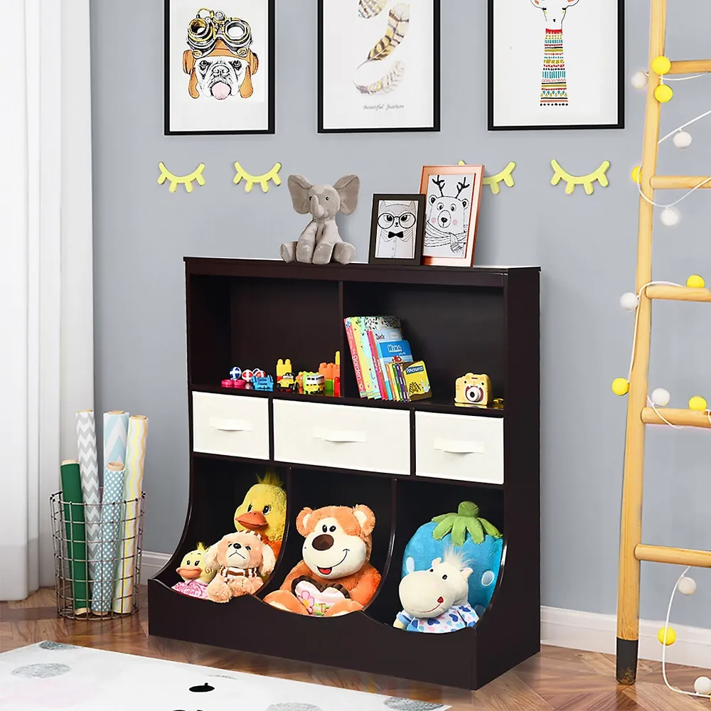 Costway 3-tier Kid Storage Shelf Cubes W/3 Baskets Corner Cabinet