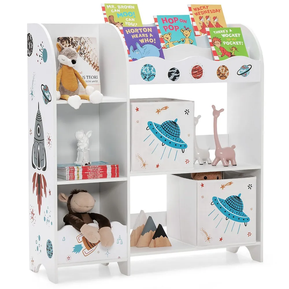 Kids Toy And Book Organizer Children Wooden Storage Cabinet W/ Storage Bins