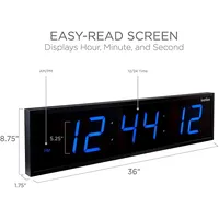 Large Big Oversized Digital Led Clock With Stopwatch, Alarms, Countdown Timer & Temp - Shelf Or Wall Mount (blue) | 6-level Brightness, Mounting Holes Hardware