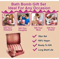 Handmade Bath Bomb Gift Set, 30pc Bubble Bath Fizzy In Rose Petal, Jasmine, Grapefruit Scents