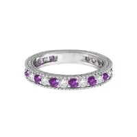 Diamond And Amethyst Eternity Ring Band 14k White Gold (1.08ct)
