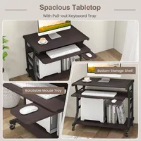 29.5" Mobile Computer Desk Rolling Laptop Cart With Pull-out Keyboard Tray & Shelf