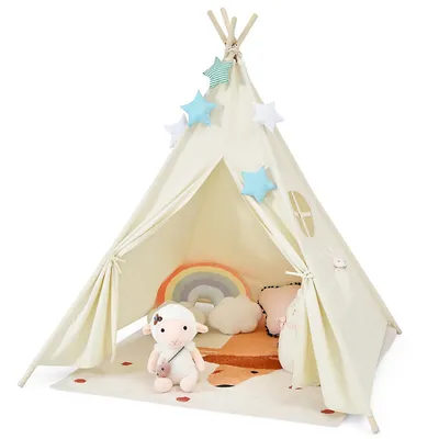 Kids Canvas Teepee Play Tent Foldable Playhouse Toys For Indoor Outdoor