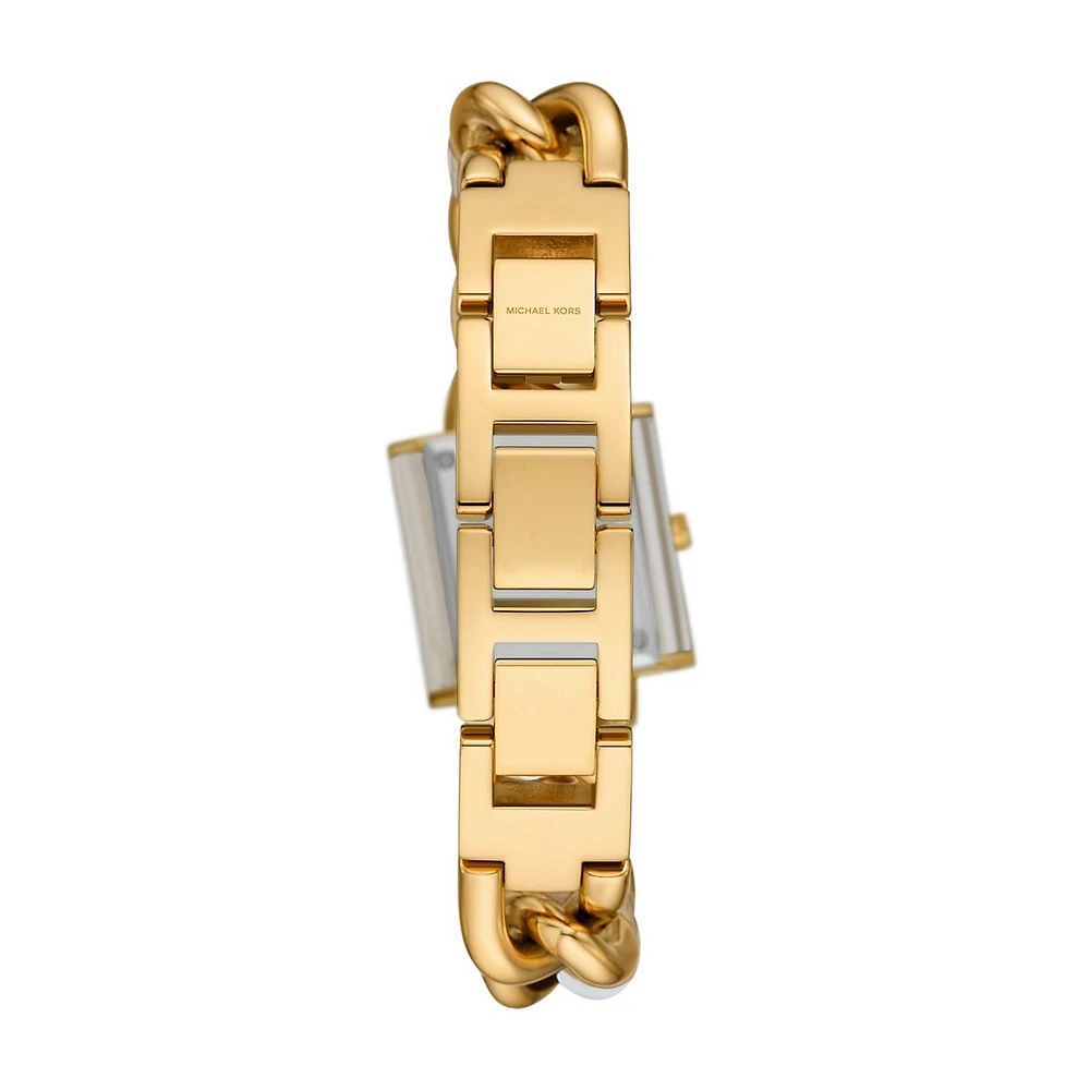 Women's Mk Chain Lock Three-hand, White And Gold-tone Stainless Steel Watch