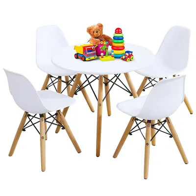 5 Piece Kids Table Set Round Table W/ 4 Armless Chairs White