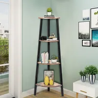 4-tier Corner Shelf Metal Storage Rack Bookcase Plant Display Stand Natural