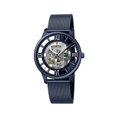 Automatic Mesh Band Watch In Blue