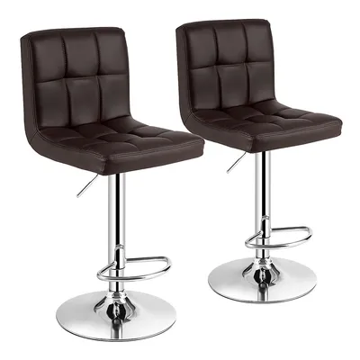 Set Of 2 Adjustable Bar Stools Pu Leather Swivel Counter Pub Chair