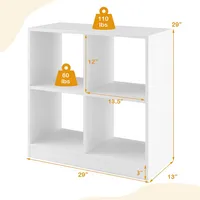 Kids Toy Storage Organizer 4-cube Wooden Display Bookcase With Anti-toppling Device