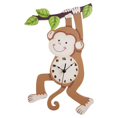 Teamson Kids Monkey Wall Clock Animal Themed Sunny Safari Childrens Room Decor