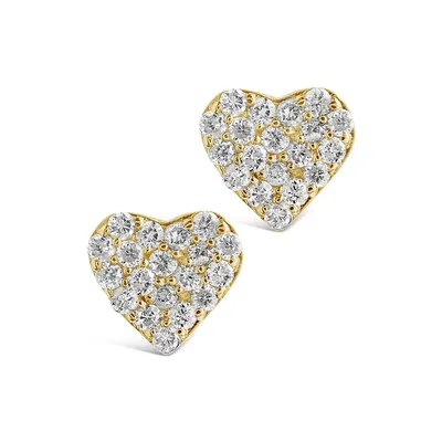 14k Gold Diamond Heart Studs