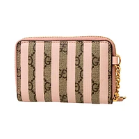 Gg Monogram Canvas Pink Stripes Zip Around Compact Wallet