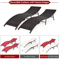 2pcs Patio Rattan Folding Lounge Chair Chaise Double Sided Cushion