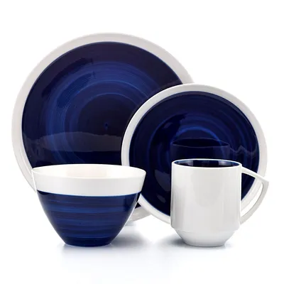 Blue Glory Porcelain 16 Piece Dinnerware Set, Service For 4