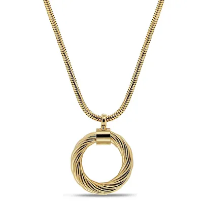18kt Gold Plated 28" + 2" Snake With Large Round Link Pendant Necklace