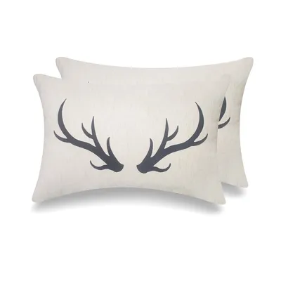 Antler Cottage Icons Throw Pillow With Poly Insert - Set Of 2